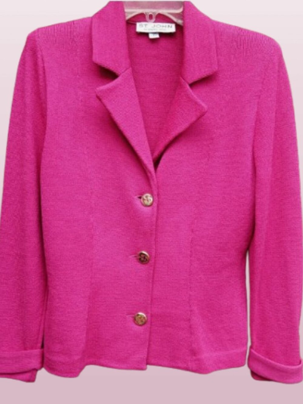 St. John by Marie Gray Magenta Pink Santana Knit Gold Button Blazer | Size 6 - Picture 3 of 9